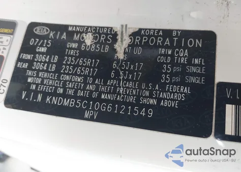 2016 Kia Sedona Lx z USA, uszkodzony, nr VIN KNDMB5C10G6121549